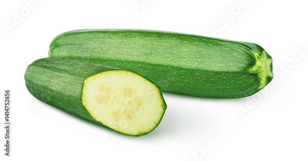Fototapeta Whole zucchini (courgettes) and a half isolated on white background with clipping path