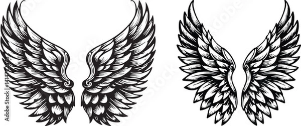 Obraz Dark Scary Wings set Illustration Horror Themed Evil Wings for Skulls, Demons, and Gothic Art