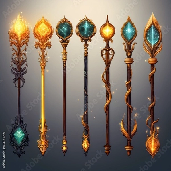 Fototapeta set of magic wands
