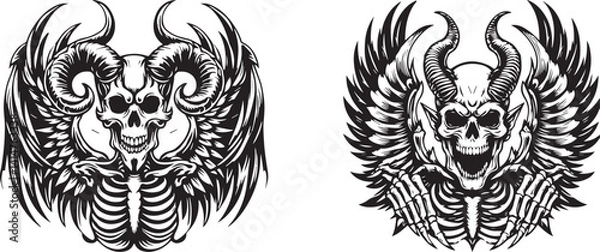 Obraz Flying Evil Skull Artwork Haunted, Terrifying Bone Face Design in Grunge Style