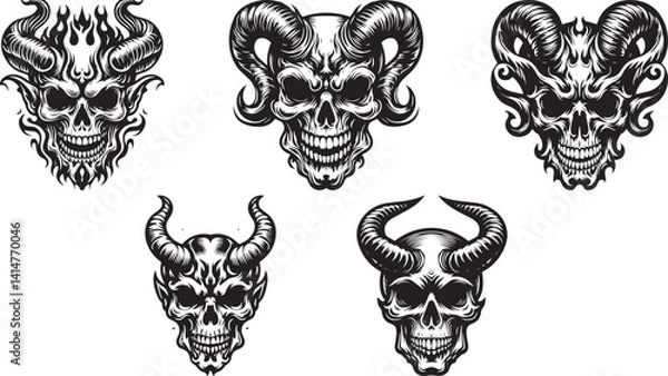 Obraz 5 Scary Skull bundle Spooky Horror Skull with Evil Eyes