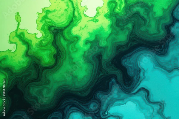 Fototapeta Mesmerizing Ink in Water Photography: Swirling Cyan and Lime Green Patterns