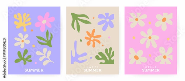 Obraz A stylish spring-summer card set with abstract floral, leaf, and plant motifs in a modern minimalist style—ideal for branding, advertising, banners, covers, invitations, prints, and festive design.
