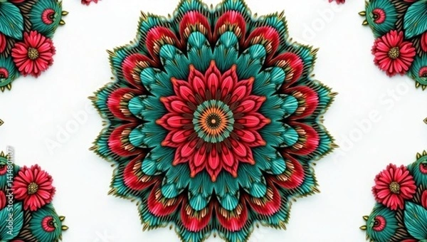 Obraz Colorful Floral Mandala Design on White Background with Intricate Details