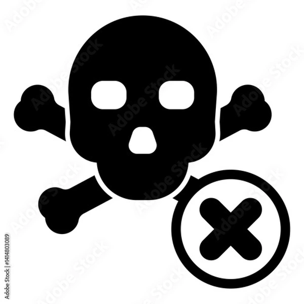 Fototapeta Skull and cross bones ban solid icon, prohibited items concept. Vector graphics. Human skeleton, danger forbidden sign on white background, glyph style mobile or design.