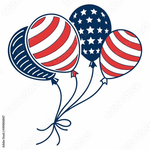Fototapeta 4th of July Balloons Vector Icon with White Background – Patriotic Independence Day Design
 
