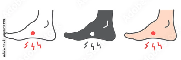 Fototapeta Foot pain icon collection, painful and leg, foot ache vector icon set, vector graphics, editable stroke outline sign, eps 10