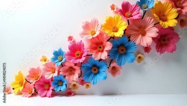 Obraz Colorful Paper Flower Arrangement for Backgrounds and Celebratory Art