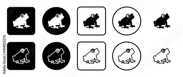 Fototapeta Icon set of frog symbol. Filled, outline, black and white icons set, flat style.  Illustration on transparent background
