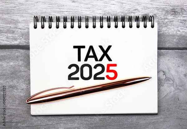 Obraz TAX 2025 text,calculator pad inscription. Taxation financial concept,wallpaper