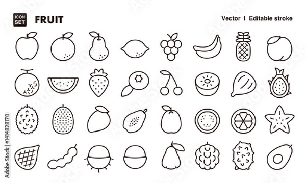 Fototapeta Fruit line icon set. Vector editable stroke icon.