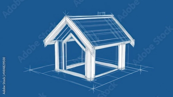 Fototapeta Blueprint sketch of a simple house structure.