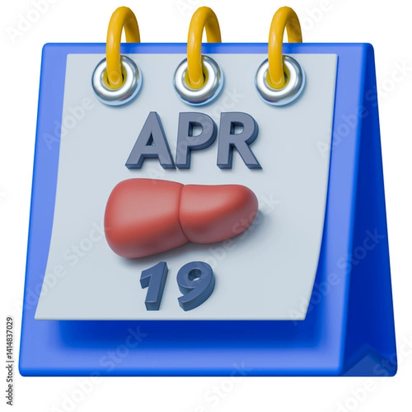 Fototapeta Desktop calendar displaying April 19 with a red liver icon symbolizing World Liver Day.