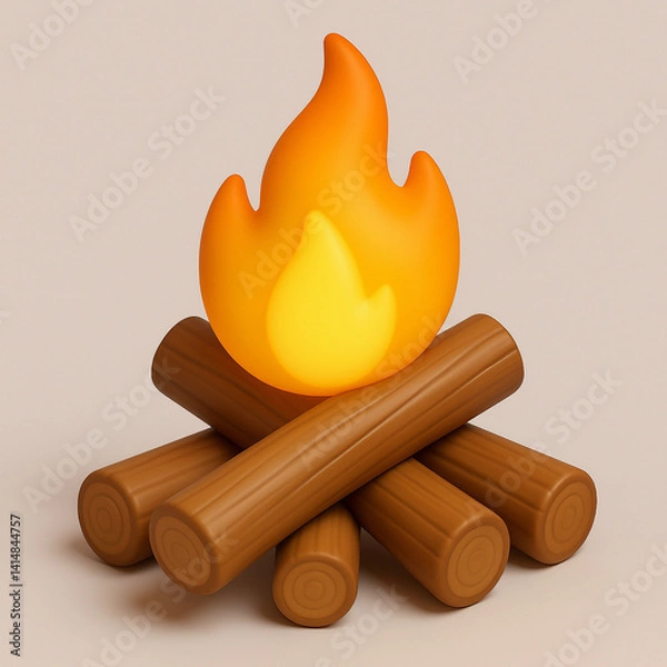 Obraz Campfire with Logs, isolated white background