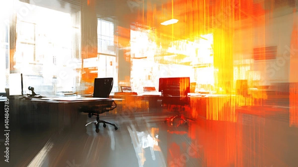 Fototapeta Abstract blurred office interior room. blurry working space with defocused effect. use for background or backdrop in business concept