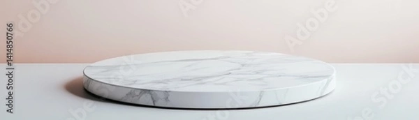 Obraz marble podium presentation stone visual concept. Minimalist round marble display stand on a light background.