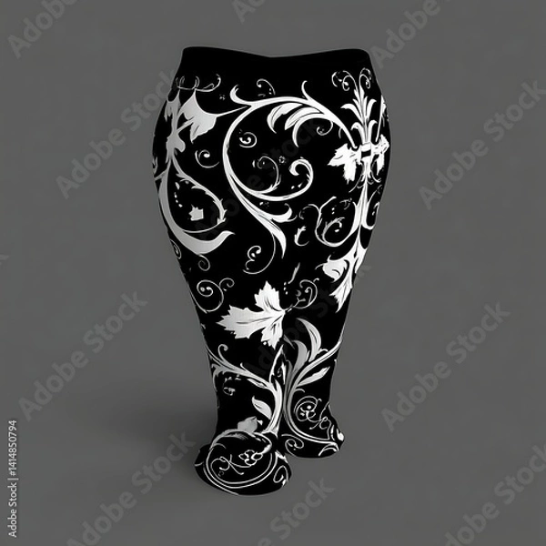 Fototapeta Ornate Black and White Floral Patterned Garment on a Gray Backdrop for Fashion Display Rendered.