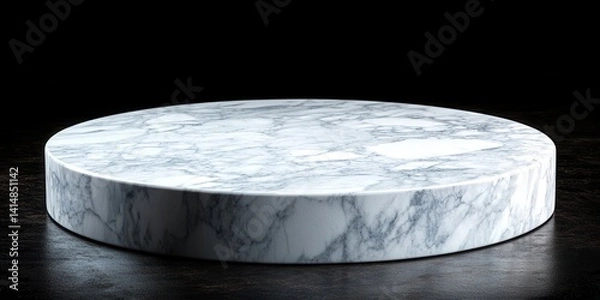 Obraz marble podium presentation stone visual concept. Marble round platform on a reflective surface, dark background.