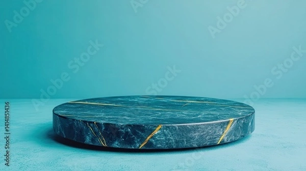 Obraz marble podium presentation stone visual concept. Stylish round marble object on a blue background.