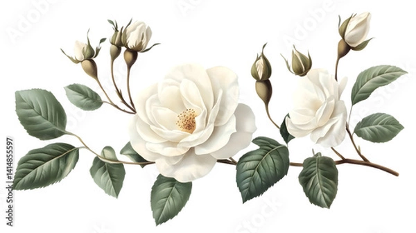 Obraz Elegant White Rose Isolated on White Background for Floral Design Projects