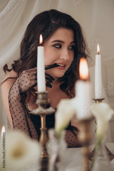Fototapeta Sensual candlelight portrait with vintage mood