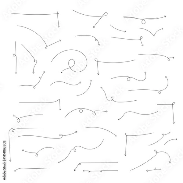 Fototapeta collection of black hand-drawn arrows, vector arrows, line arrows