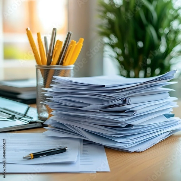 Obraz Corporate registration documents and membership certification papers neatly organized on desk business office indoor view