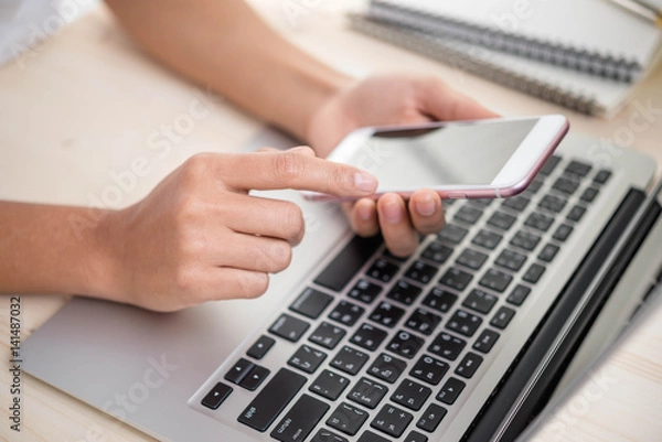 Fototapeta Payment transaction with smartphone