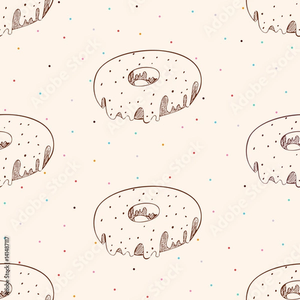 Fototapeta Pattern with colorful tasty glossy donuts on cream background.