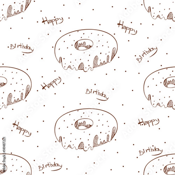 Fototapeta Pattern with glazed donuts for Birthday