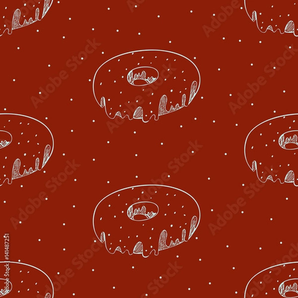 Fototapeta Donut pattern collection confections. Colorful background with sketch objects and food icon.