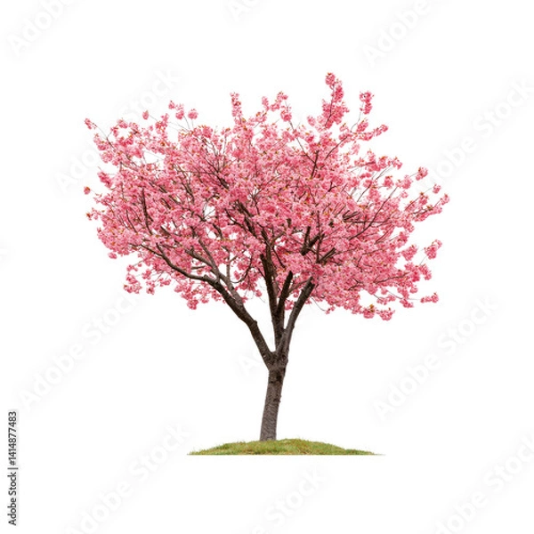 Obraz Beautiful Pink Cherry Blossom Tree in Full Bloom, Isolated on Transparent Background