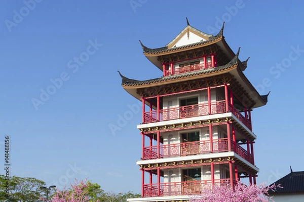 Fototapeta Exterior chinese architecture on blue sky