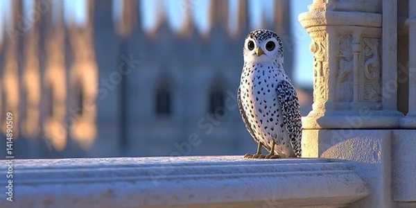 Fototapeta Owl on Ancient Structure Sunrise