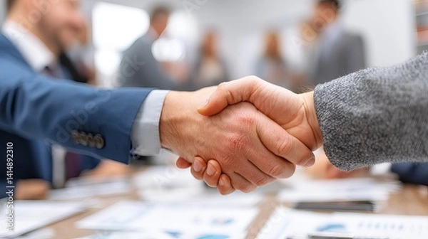 Obraz Team members shake hands ending a meeting Concept of closure and partnership