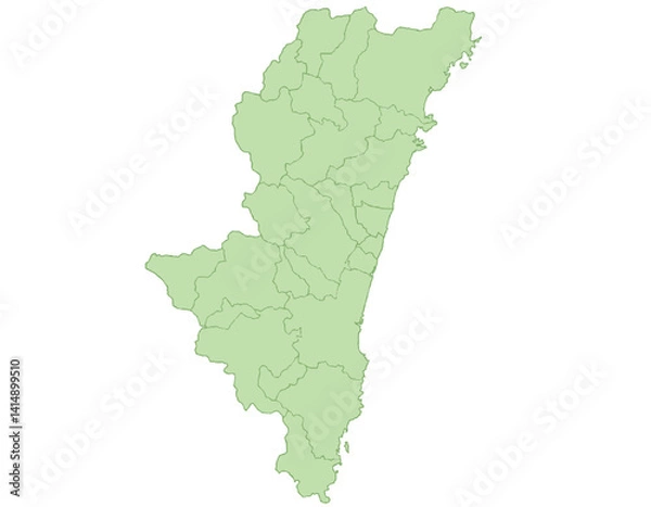 Fototapeta 宮崎県　地図　黄緑　イラスト