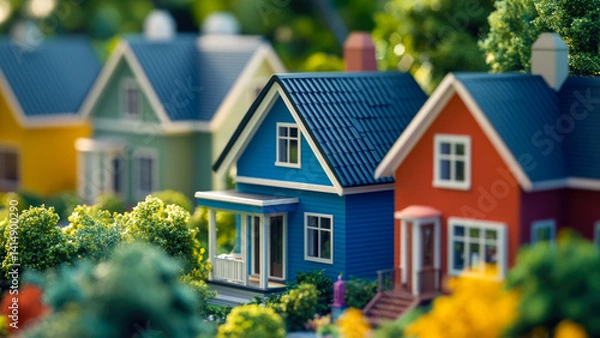 Fototapeta A small scale model of a house set amidst lush greenery in a beautiful garden