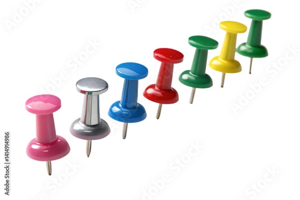 Fototapeta Colorful push pins for office use isolated on white background