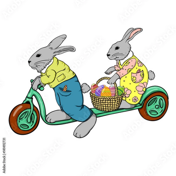 Obraz Easter Bunny on scooter