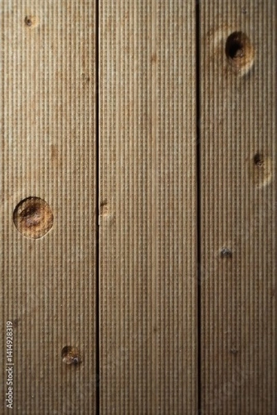 Obraz Close-up view of three vertical light brown wood planks exhibiting a linear grain pattern with several small knots and imperfections