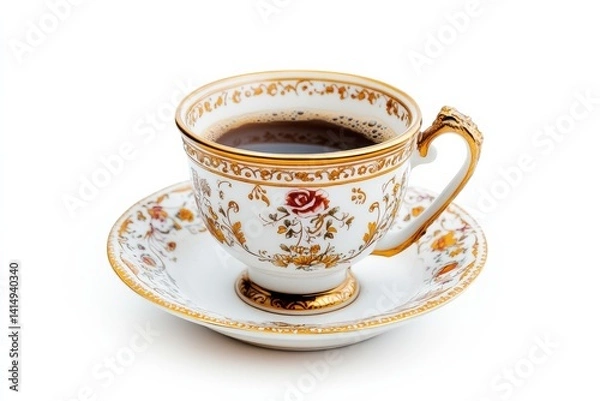 Fototapeta Elegant vintage teacup with intricate floral patterns sitting on a delicate saucer