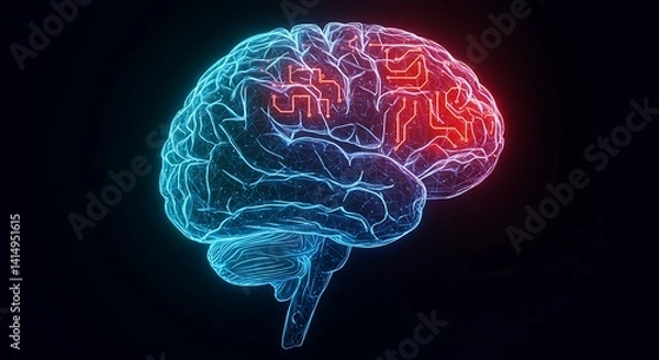 Fototapeta Artificial intelligence neural network digital brain with glowing circuit pathways