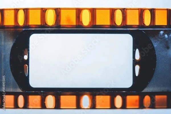 Fototapeta Close up of a vhs tape with a film strip border framing the tape against a light background surface