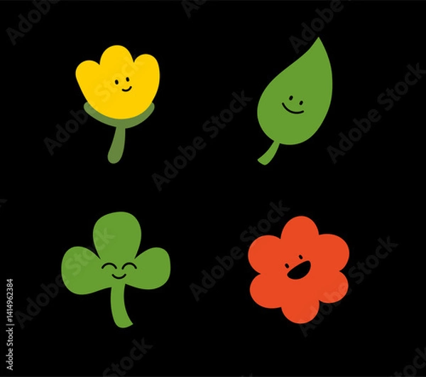 Obraz cute floral pattern background for kisd.colored set of vector sticker simple decorative elements. Various icons such as leaf, flower isolated on white background
