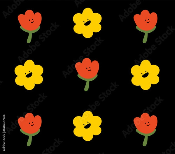 Obraz cute floral pattern background for kisd.colored set of vector sticker simple decorative elements. Various icons such as leaf, flower isolated on white background

