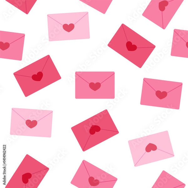Fototapeta Icons for email seamless pattern illustration. new message, envelopes with hearts. Love letter concept. Opened Pink Envelope with Heart Icon Set Closeup Isolated.Valentine's day Greeting posters. 
