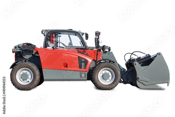 Fototapeta Wheeled telescopic loader isolated on white