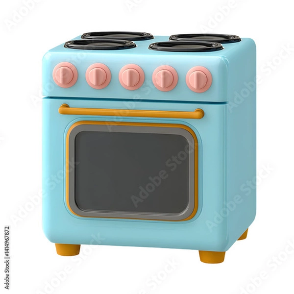 Obraz 3D electric oven icon with stovetop and knobs in pastel colors on transparent PNG for kitchen or cooking visuals.