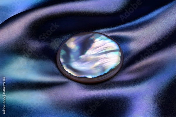 Obraz Closeup View Of Mother-Of-Pearl Button On Dark Fabric