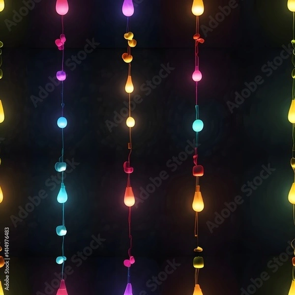 Fototapeta Light bulbs over dark texture, bright lightbulbs hanging on strings against a dark background, 3D rendering, innovation, creativity, glowing idea concept and candles on the wall.